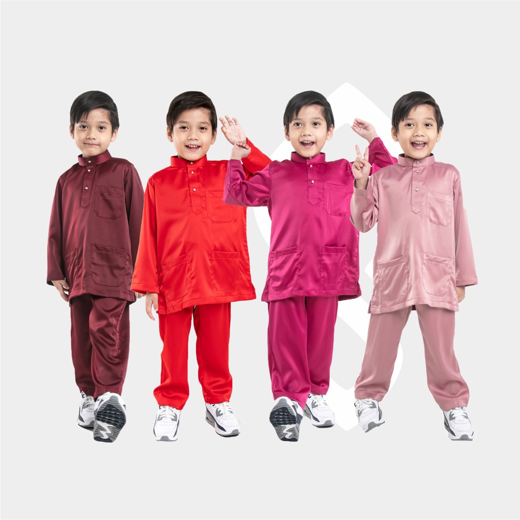 Baju Setelan Koko Anak Muslim 1-14 Tahun Motif Melayu Laki Laki Bahan Satin Premium