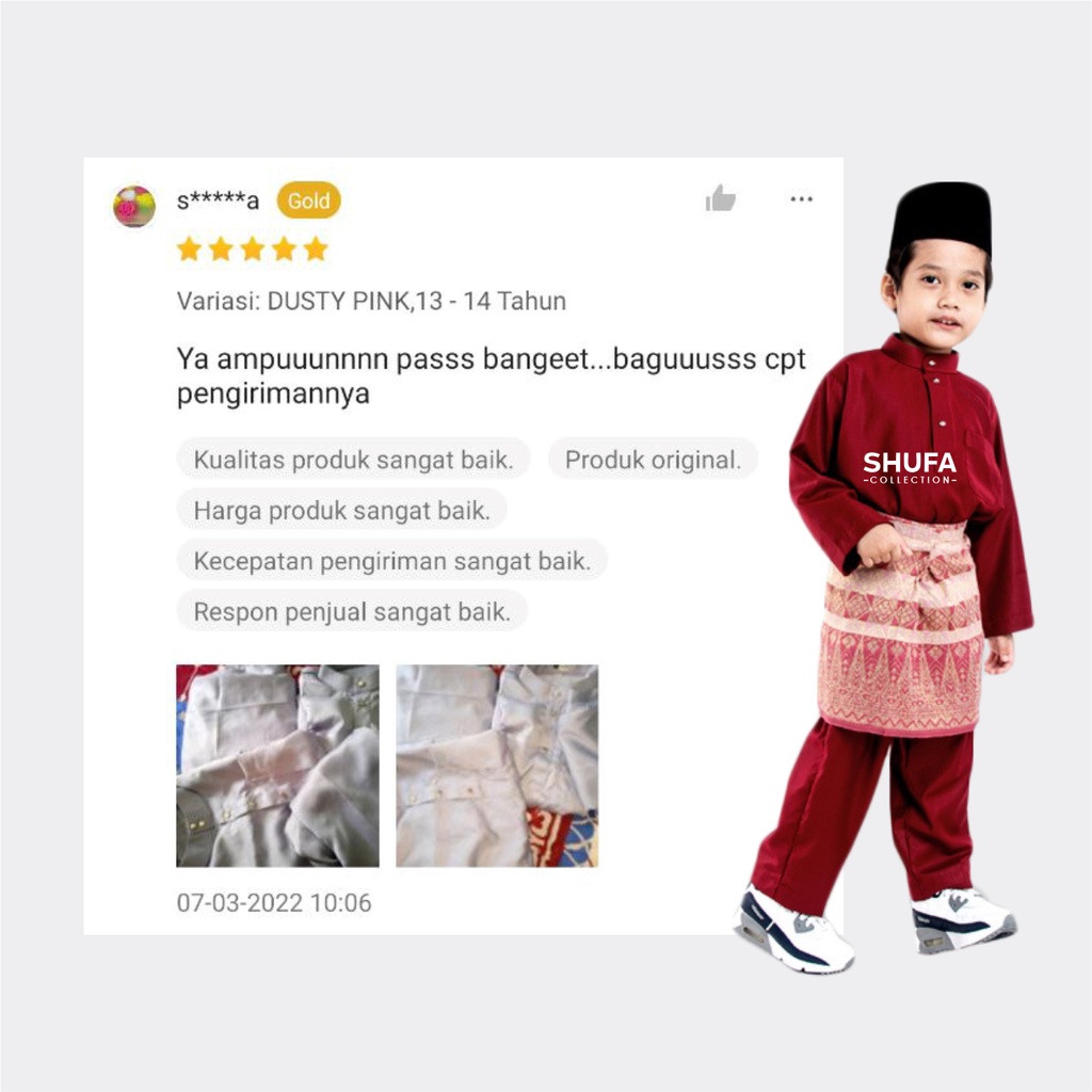Baju Setelan Koko Anak Muslim 1-14 Tahun Motif Melayu Laki Laki Bahan Satin Premium