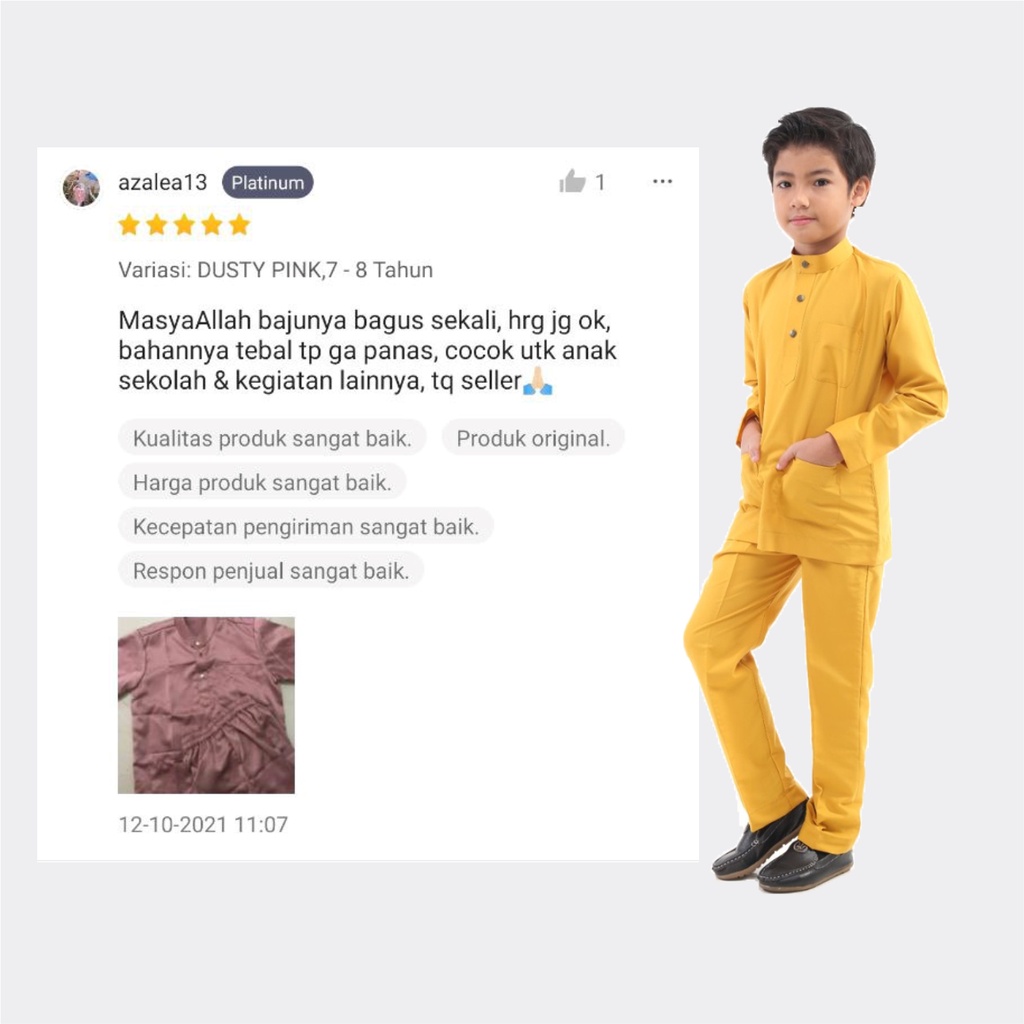 Baju Setelan Koko Anak Muslim 1-14 Tahun Motif Melayu Laki Laki Bahan Satin Premium