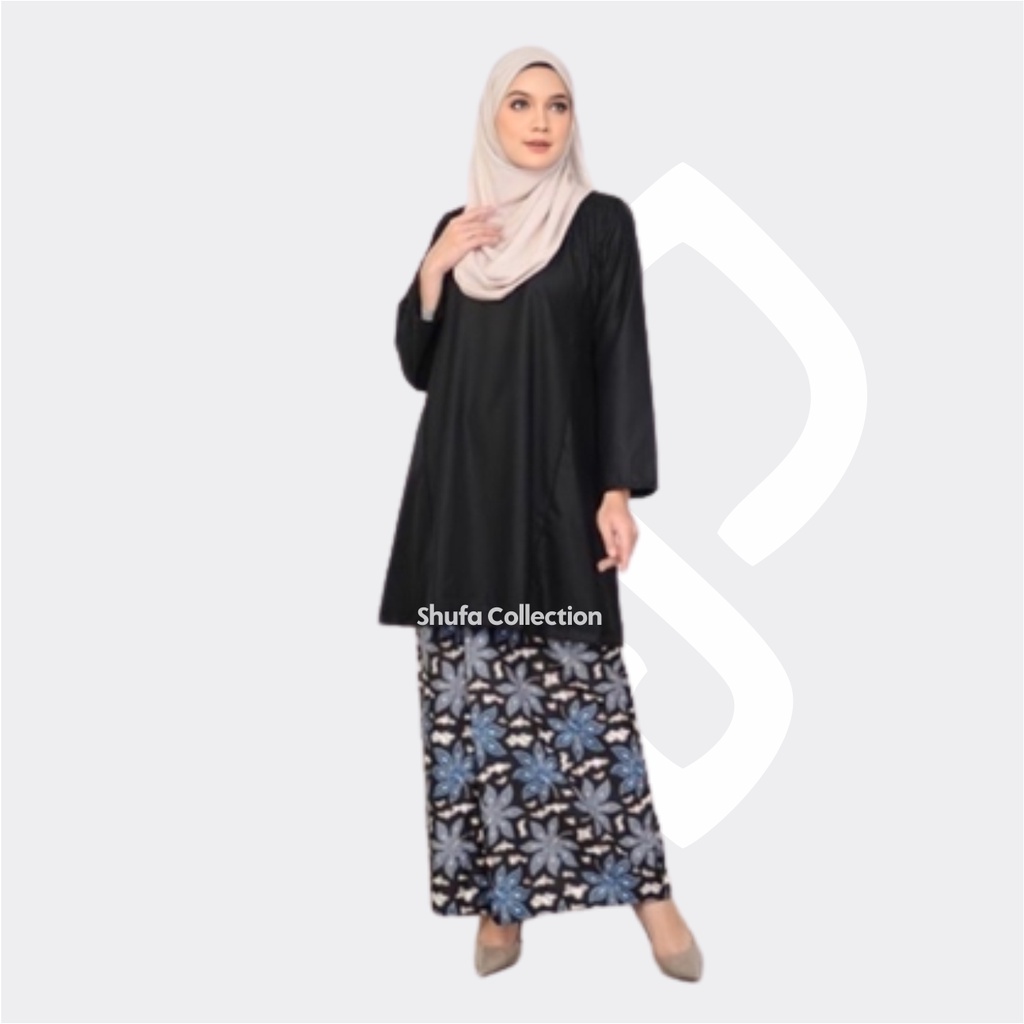 Atasan Baju Setelan Kurung Melayu Wanita Modern Adat Malaysia Perempuan Hitam
