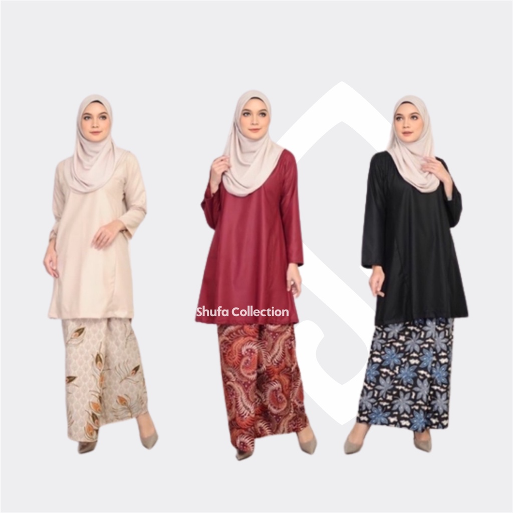 Atasan Baju Setelan Kurung Melayu Wanita Modern Adat Malaysia Perempuan Hitam