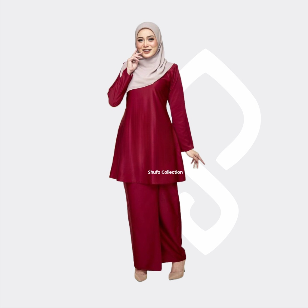 Baju Setelan Kurung Melayu Wanita Modern Adat Malaysia Perempuan Maroon