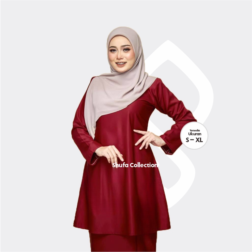Baju Setelan Kurung Melayu Wanita Modern Adat Malaysia Perempuan Maroon
