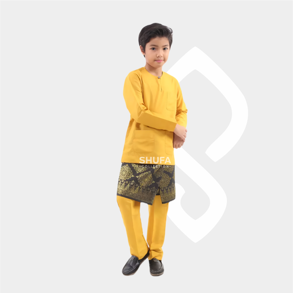 Baju Anak Melayu Modern Teluk Belanga Muslim 1-14 Tahun Cekak Musang Laki Laki Bahan Satin Premium