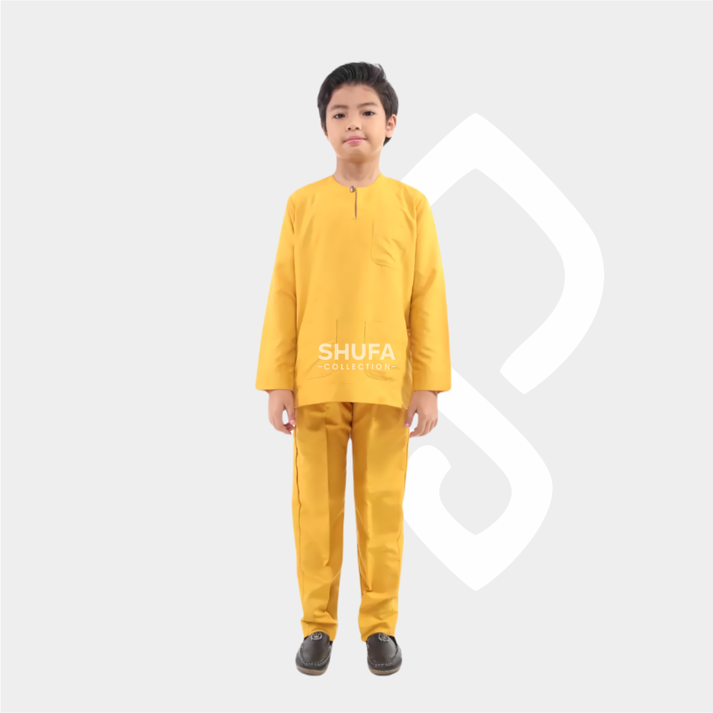Baju Anak Melayu Modern Teluk Belanga Muslim 1-14 Tahun Cekak Musang Laki Laki Bahan Satin Premium