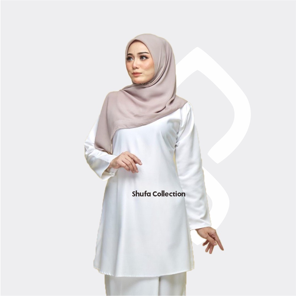 Baju Setelan Kurung Melayu Wanita Modern Adat Malaysia Perempuan Putih Tulang