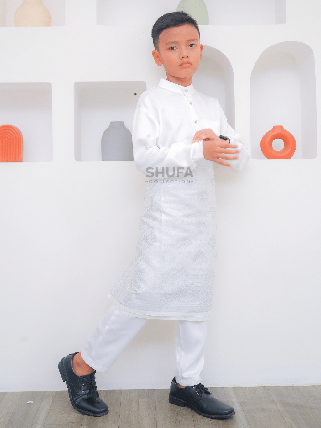 Baju Setelan Melayu Anak Muslim 1-14 Tahun Motif Koko Laki Laki Bahan Satin Premium Putih