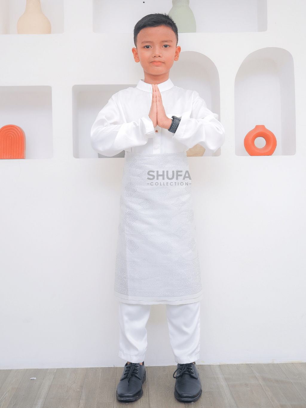 Baju Setelan Melayu Anak Muslim 1-14 Tahun Motif Koko Laki Laki Bahan Satin Premium Putih