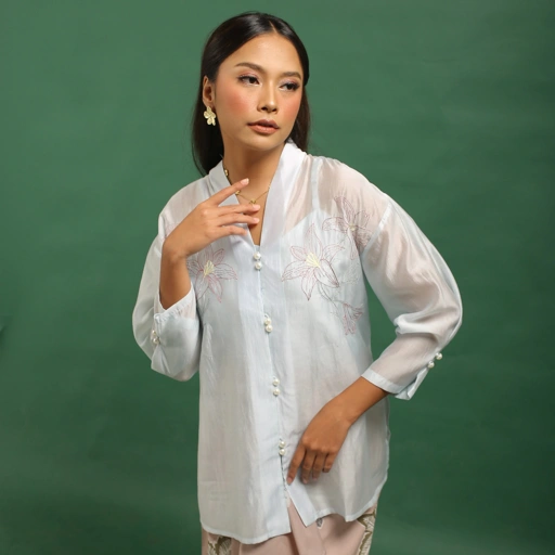 Image of KartinisLabel - ASMARA - Atasan Blouse sheer with Floral Embroidery