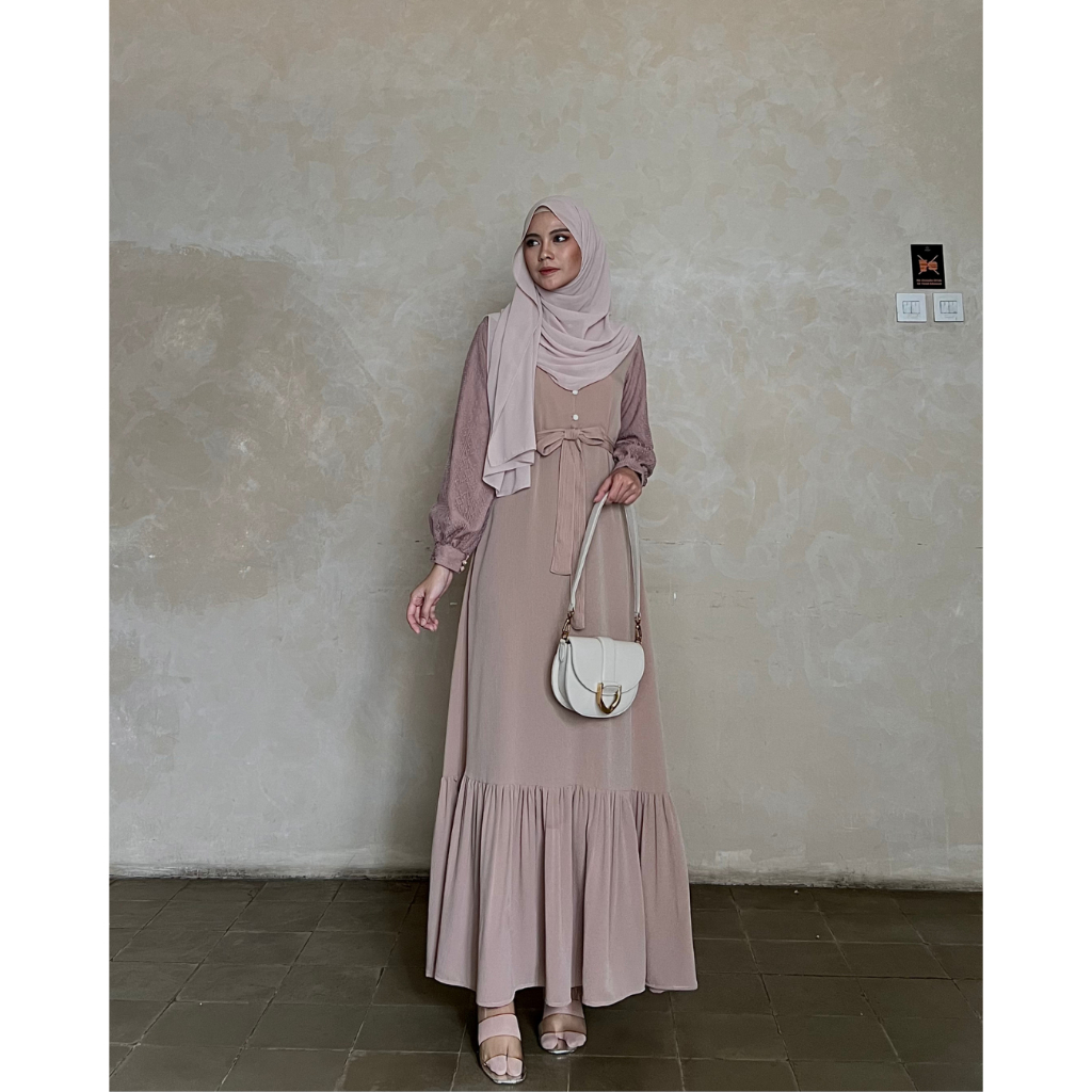 Evolvere - Queena Dress Shine Lux Gamis Muslim Wanita Busui dan Free Belt