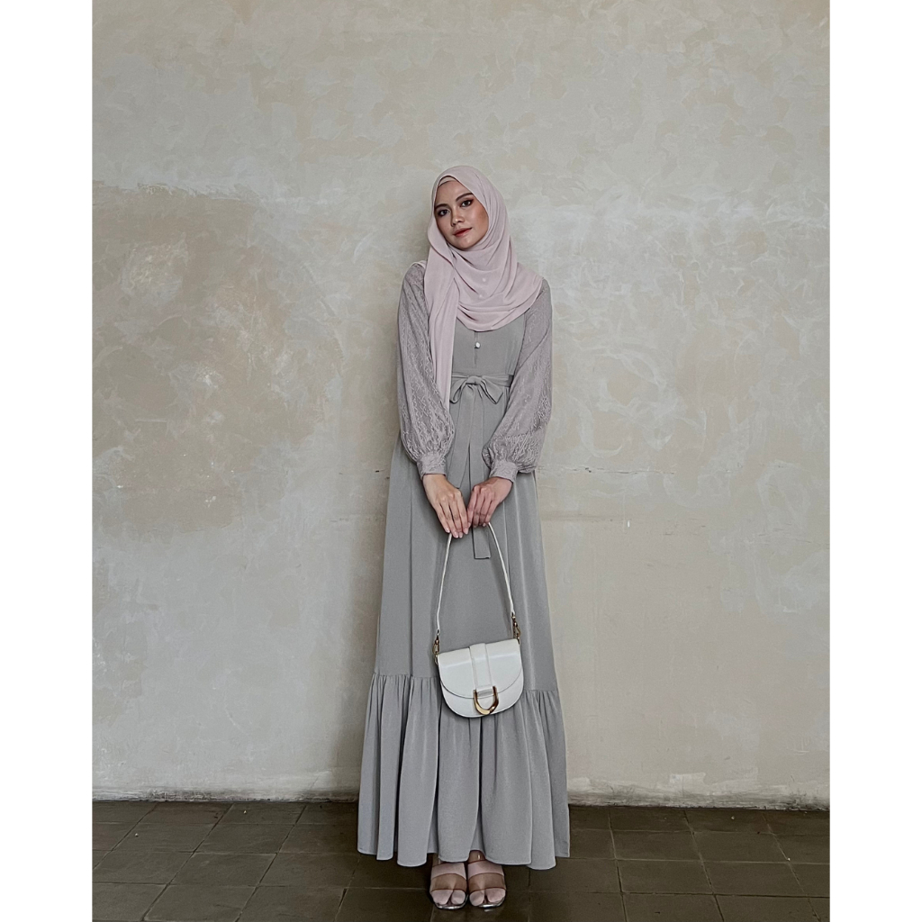 Evolvere - Queena Dress Shine Lux Gamis Muslim Wanita Busui dan Free Belt