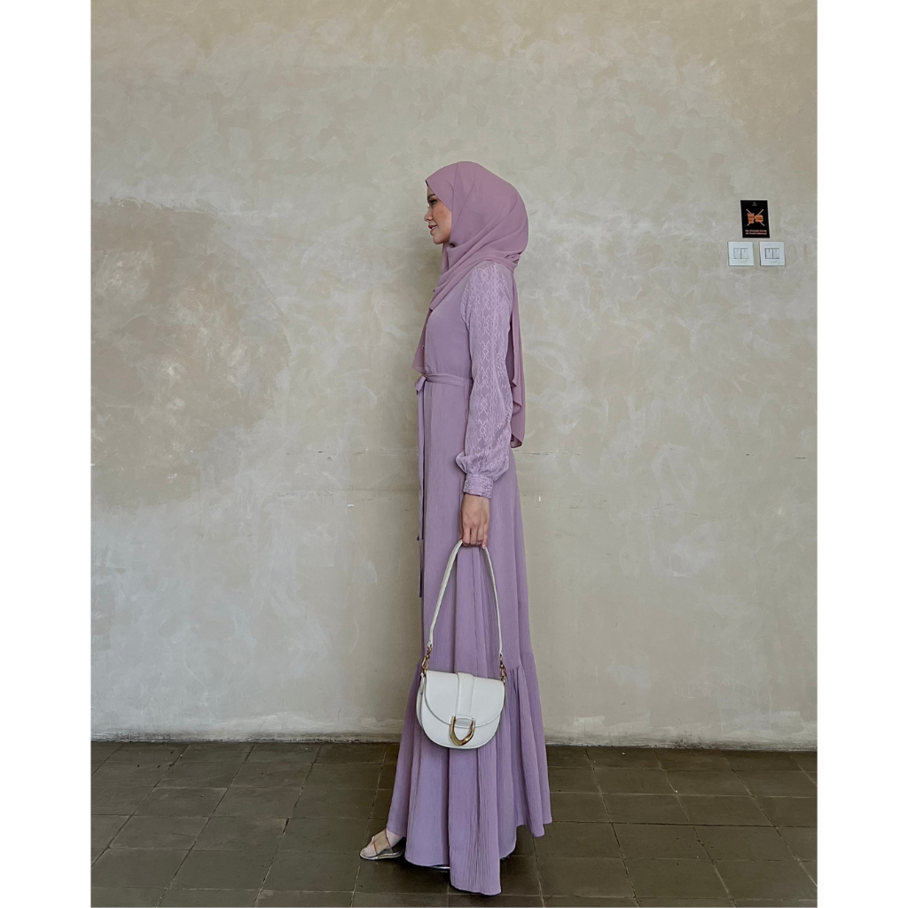Evolvere - Queena Dress Shine Lux Gamis Muslim Wanita Busui dan Free Belt