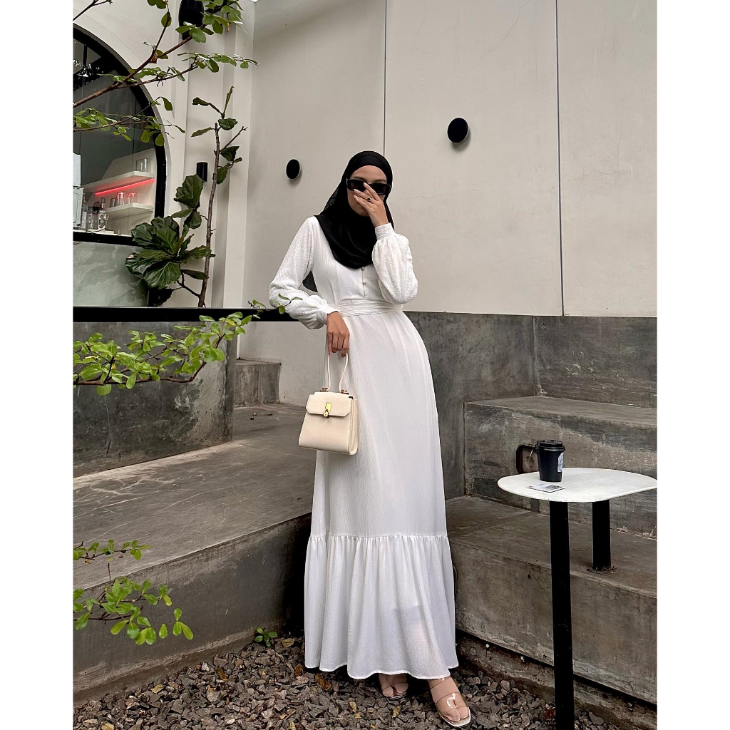 Evolvere - Queena Dress Shine Lux Gamis Muslim Wanita Busui dan Free Belt