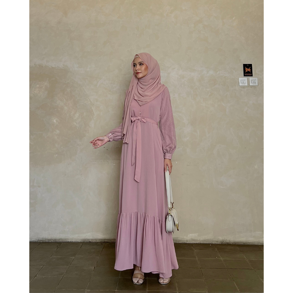 Evolvere - Queena Dress Shine Lux Gamis Muslim Wanita Busui dan Free Belt
