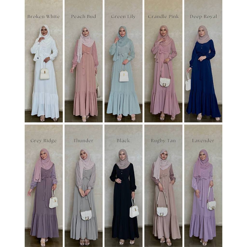 Evolvere - Queena Dress Shine Lux Gamis Muslim Wanita Busui dan Free Belt