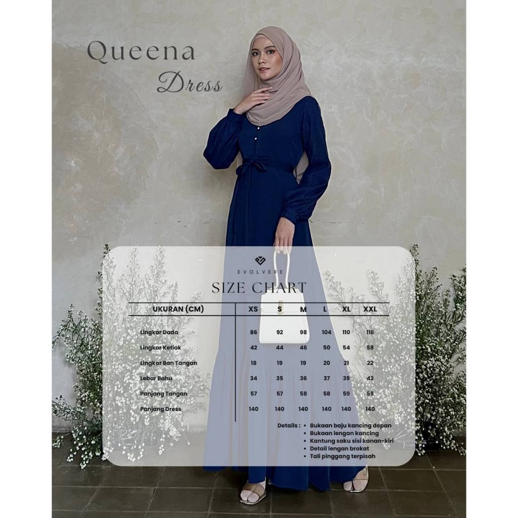 Evolvere - Queena Dress Shine Lux Gamis Muslim Wanita Busui dan Free Belt