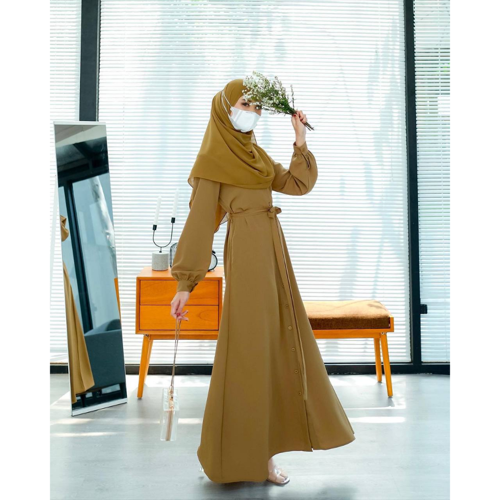 Evolvere - Safina Dress Shine Lux Fashion Gamis Muslim Wanita Kancing Busui Friendly ( Free Belt )