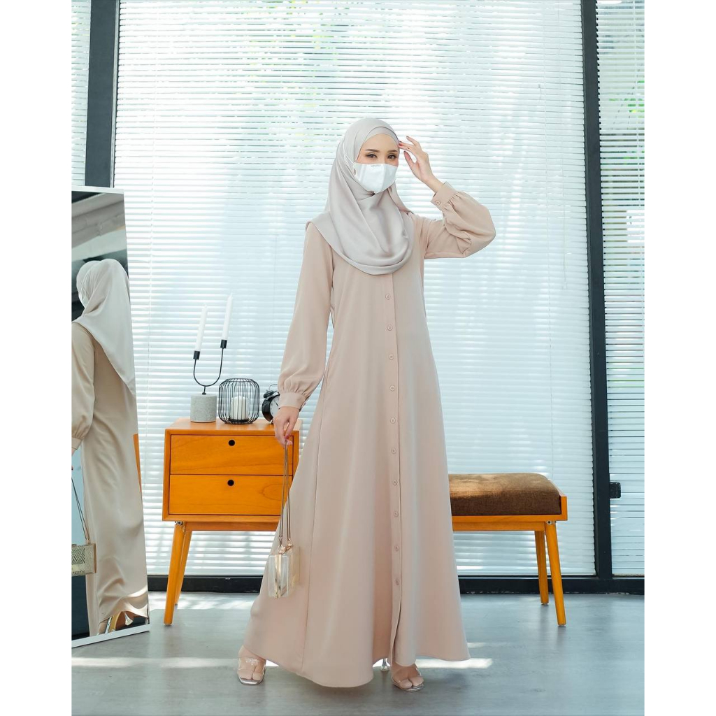 Evolvere - Safina Dress Shine Lux Fashion Gamis Muslim Wanita Kancing Busui Friendly ( Free Belt )