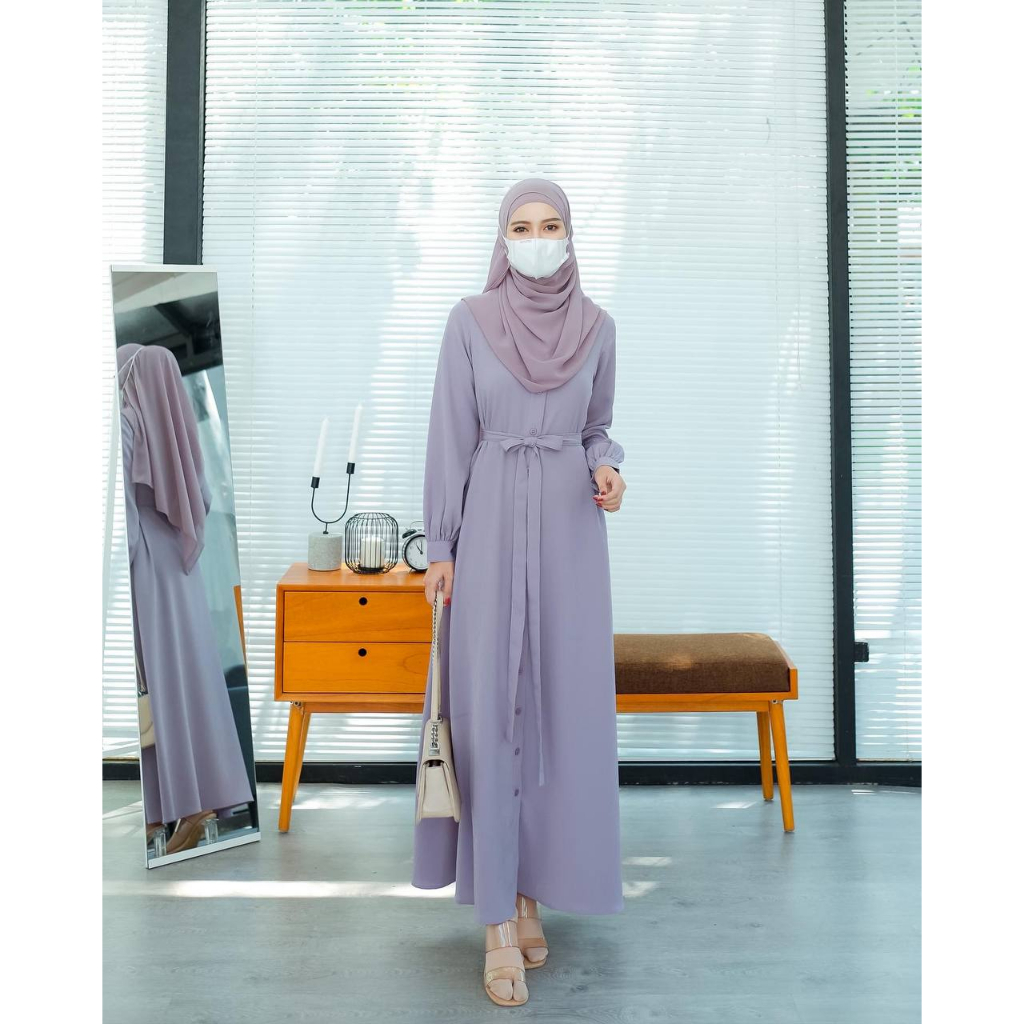 Evolvere - Safina Dress Shine Lux Fashion Gamis Muslim Wanita Kancing Busui Friendly ( Free Belt )
