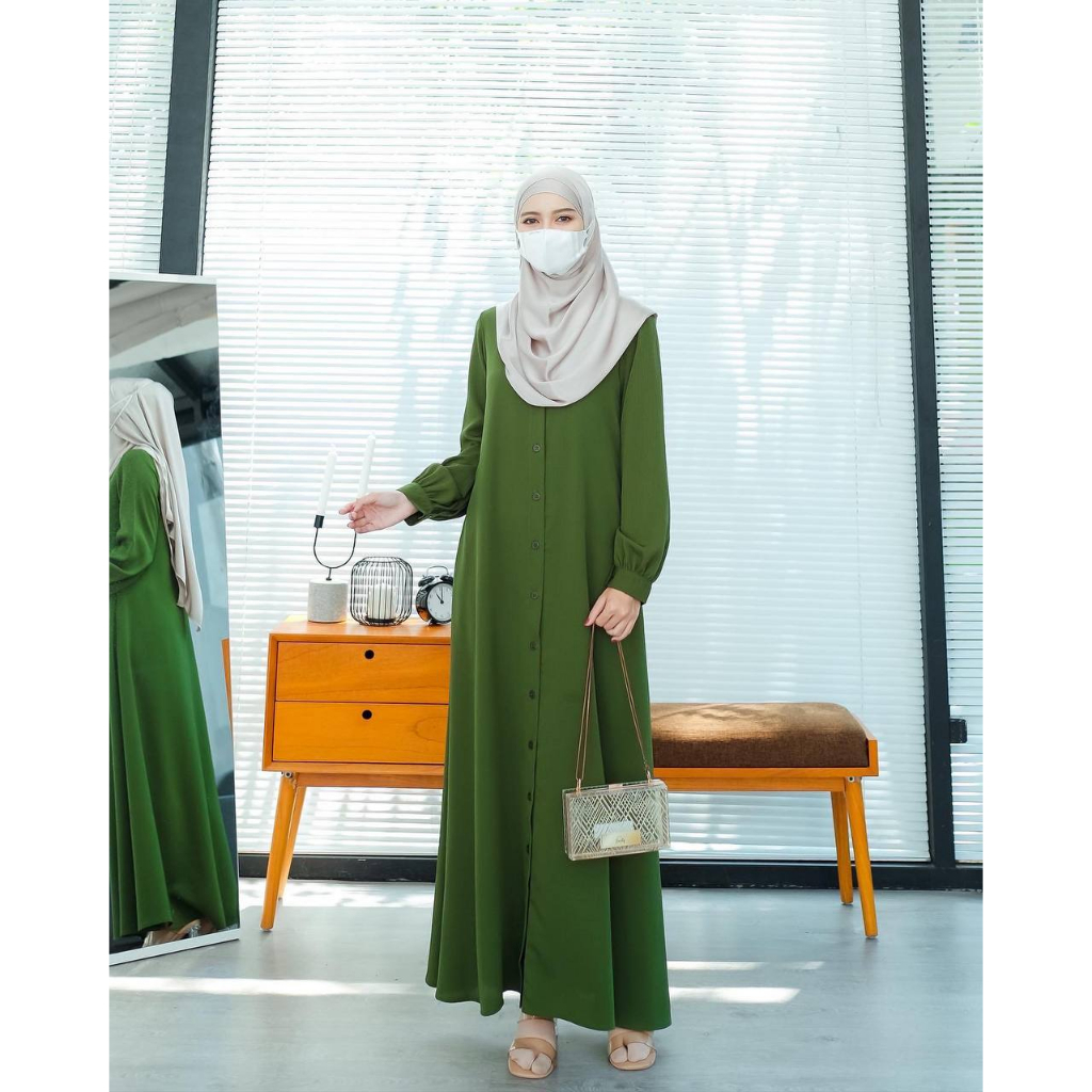 Evolvere - Safina Dress Shine Lux Fashion Gamis Muslim Wanita Kancing Busui Friendly ( Free Belt )