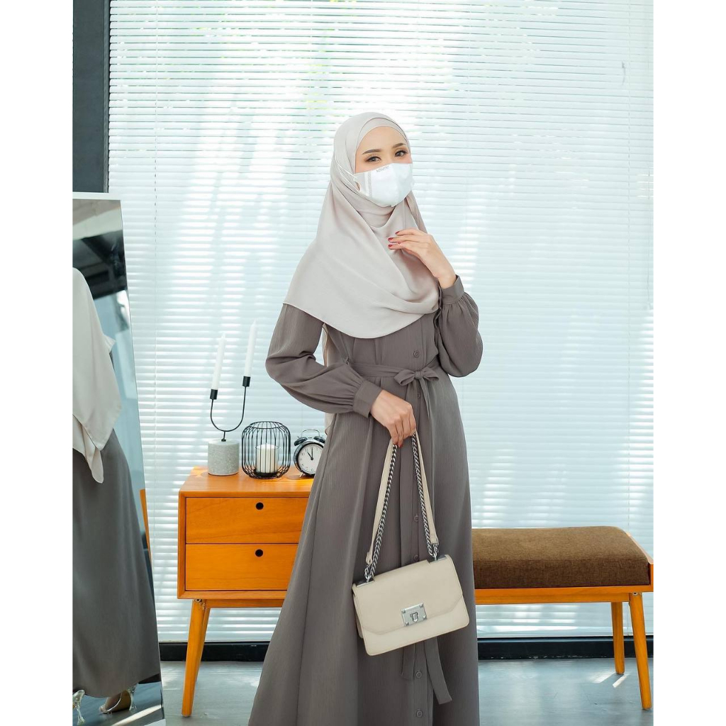 Evolvere - Safina Dress Shine Lux Fashion Gamis Muslim Wanita Kancing Busui Friendly ( Free Belt )