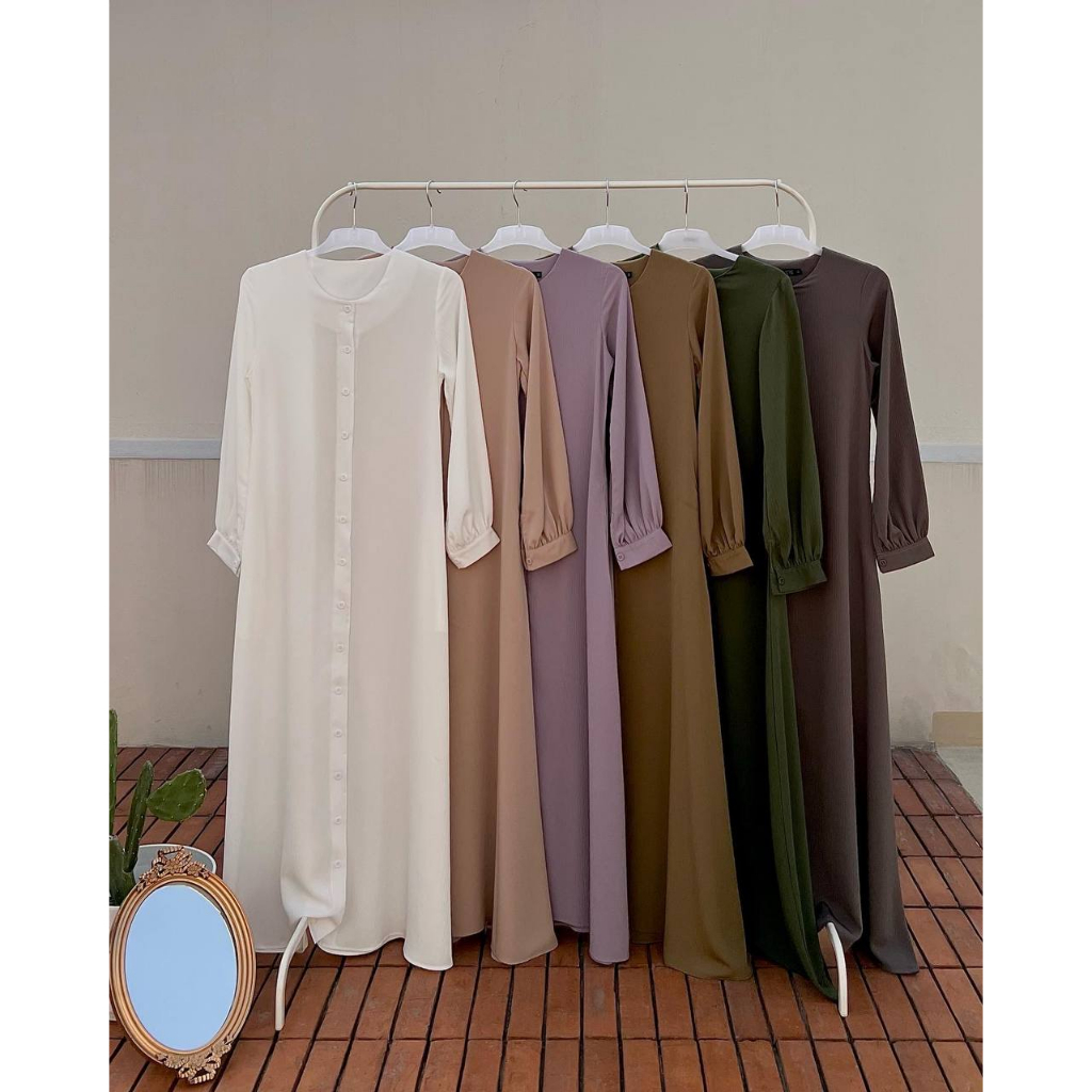 Evolvere - Safina Dress Shine Lux Fashion Gamis Muslim Wanita Kancing Busui Friendly ( Free Belt )