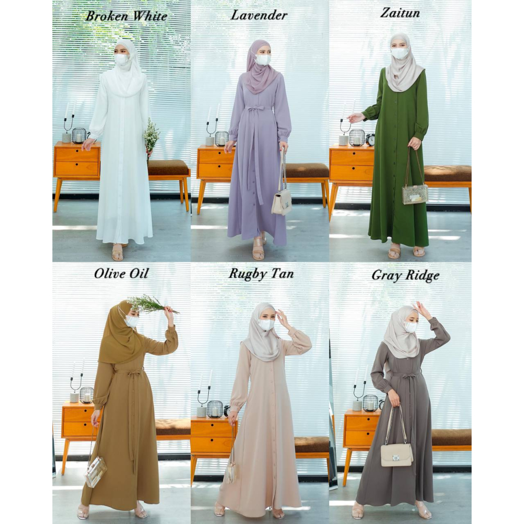 Evolvere - Safina Dress Shine Lux Fashion Gamis Muslim Wanita Kancing Busui Friendly ( Free Belt )