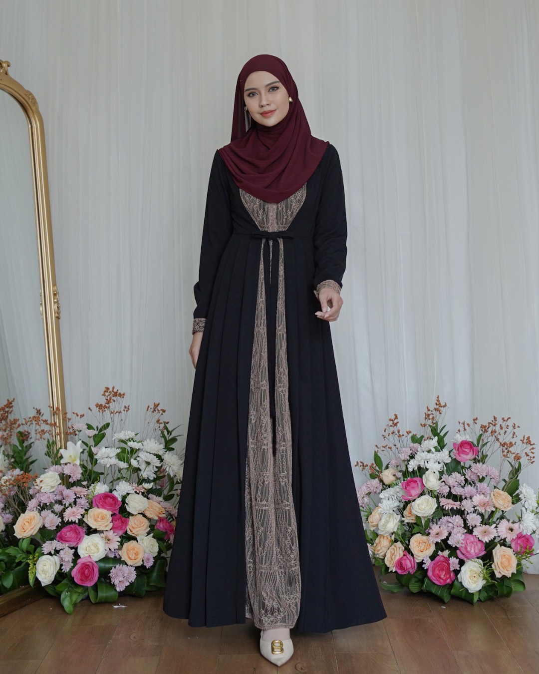 Evolvere - Samira Dress Sahara Platinum Gamis Wanita Mix Brokat Busui Friendly