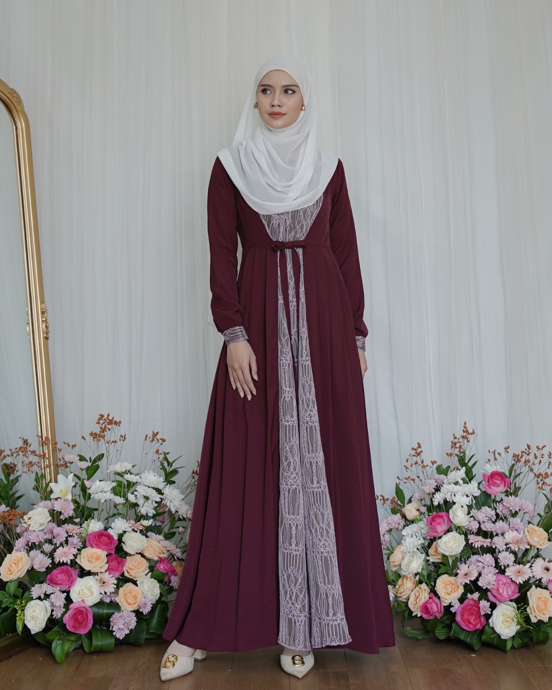 Evolvere - Samira Dress Sahara Platinum Gamis Wanita Mix Brokat Busui Friendly
