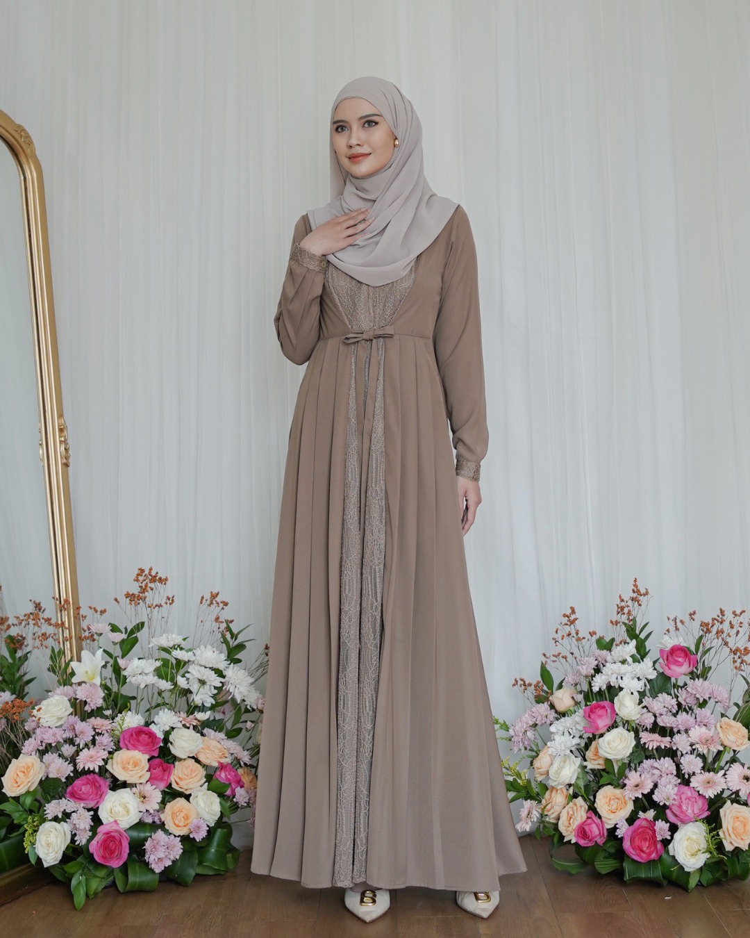 Evolvere - Samira Dress Sahara Platinum Gamis Wanita Mix Brokat Busui Friendly