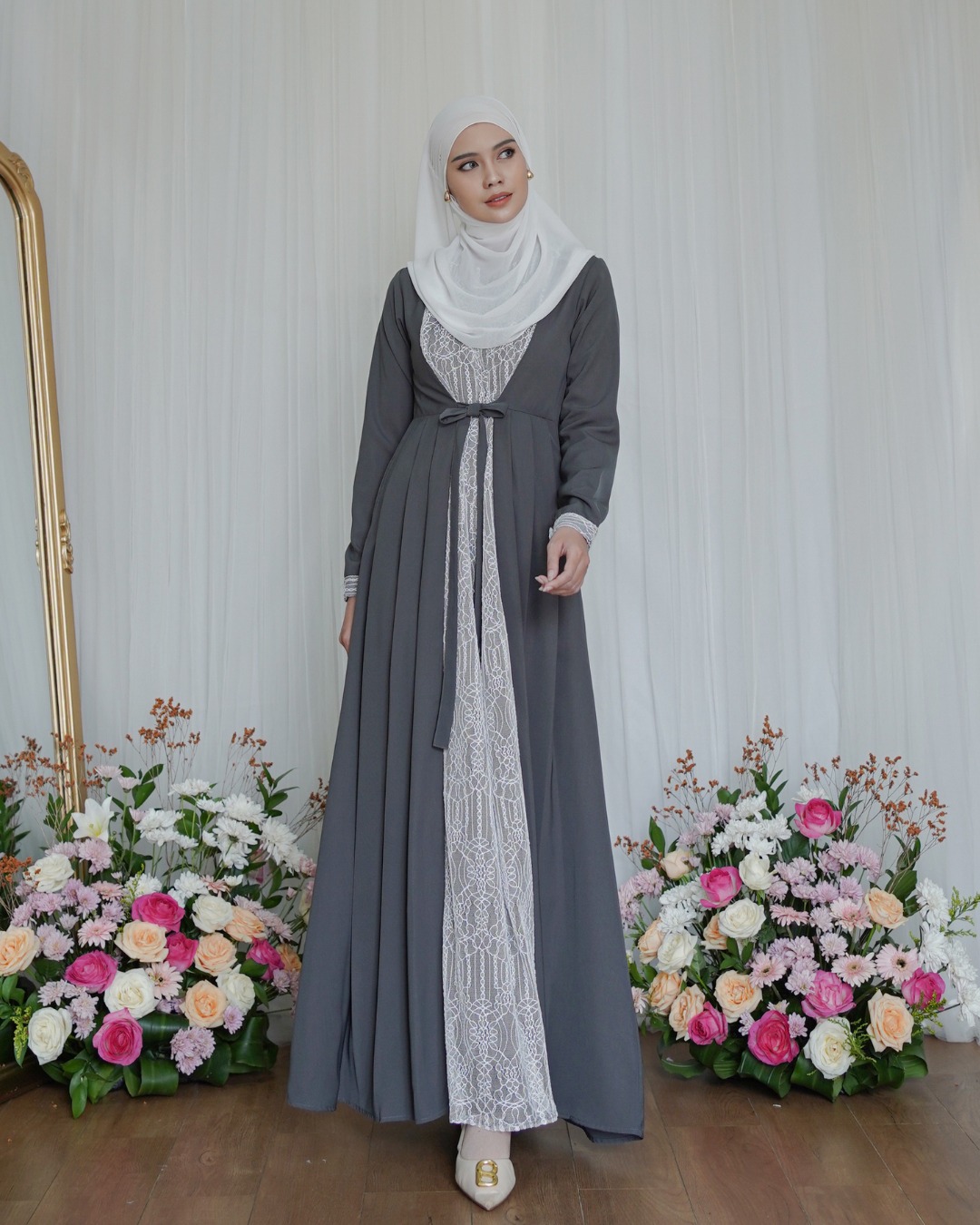 Evolvere - Samira Dress Sahara Platinum Gamis Wanita Mix Brokat Busui Friendly