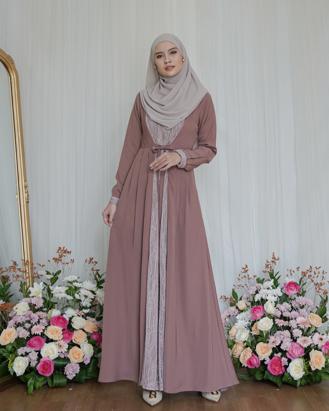 Evolvere - Samira Dress Sahara Platinum Gamis Wanita Mix Brokat Busui Friendly