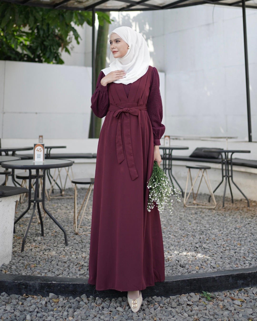 Evolvere - Ilona Dress Shine Lux Mix Brukat Fashion Gamis Muslim Wanita Busui Friendly ( Free Belt )
