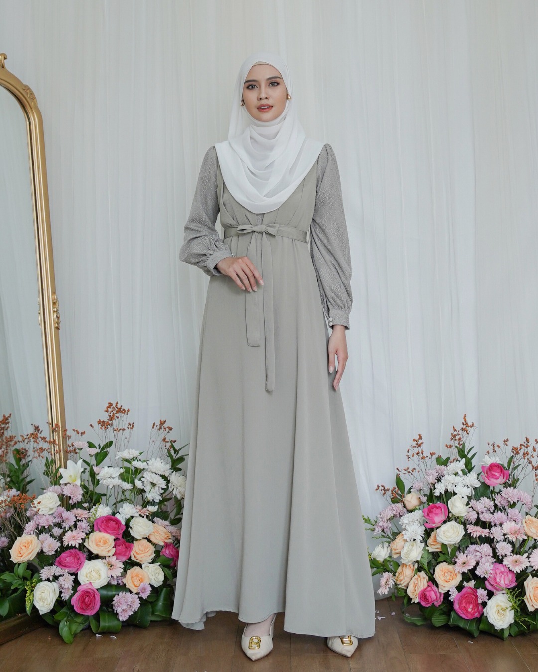 Evolvere - Ilona Dress Shine Lux Mix Brukat Fashion Gamis Muslim Wanita Busui Friendly ( Free Belt )