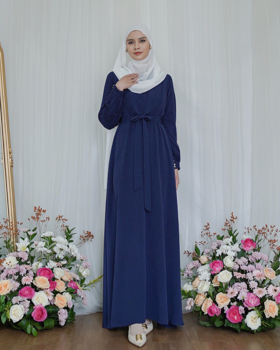 Evolvere - Ilona Dress Shine Lux Mix Brukat Fashion Gamis Muslim Wanita Busui Friendly ( Free Belt )