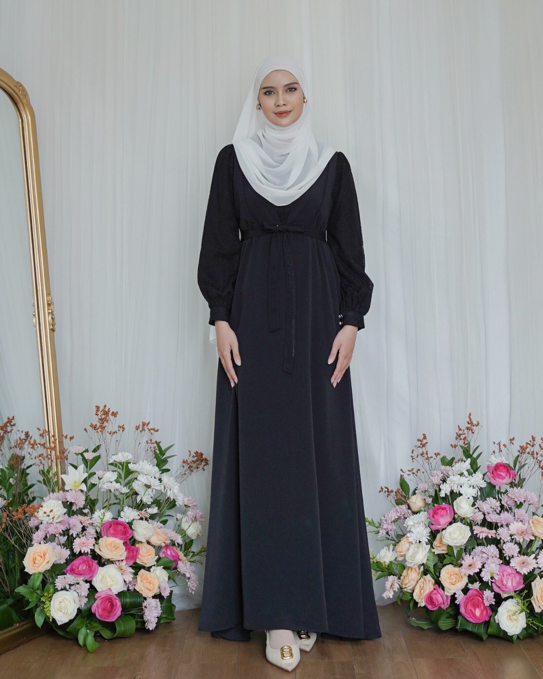 Evolvere - Ilona Dress Shine Lux Mix Brukat Fashion Gamis Muslim Wanita Busui Friendly ( Free Belt )