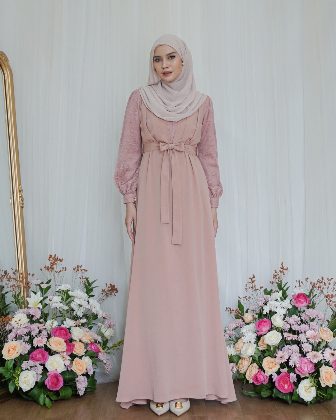 Evolvere - Ilona Dress Shine Lux Mix Brukat Fashion Gamis Muslim Wanita Busui Friendly ( Free Belt )