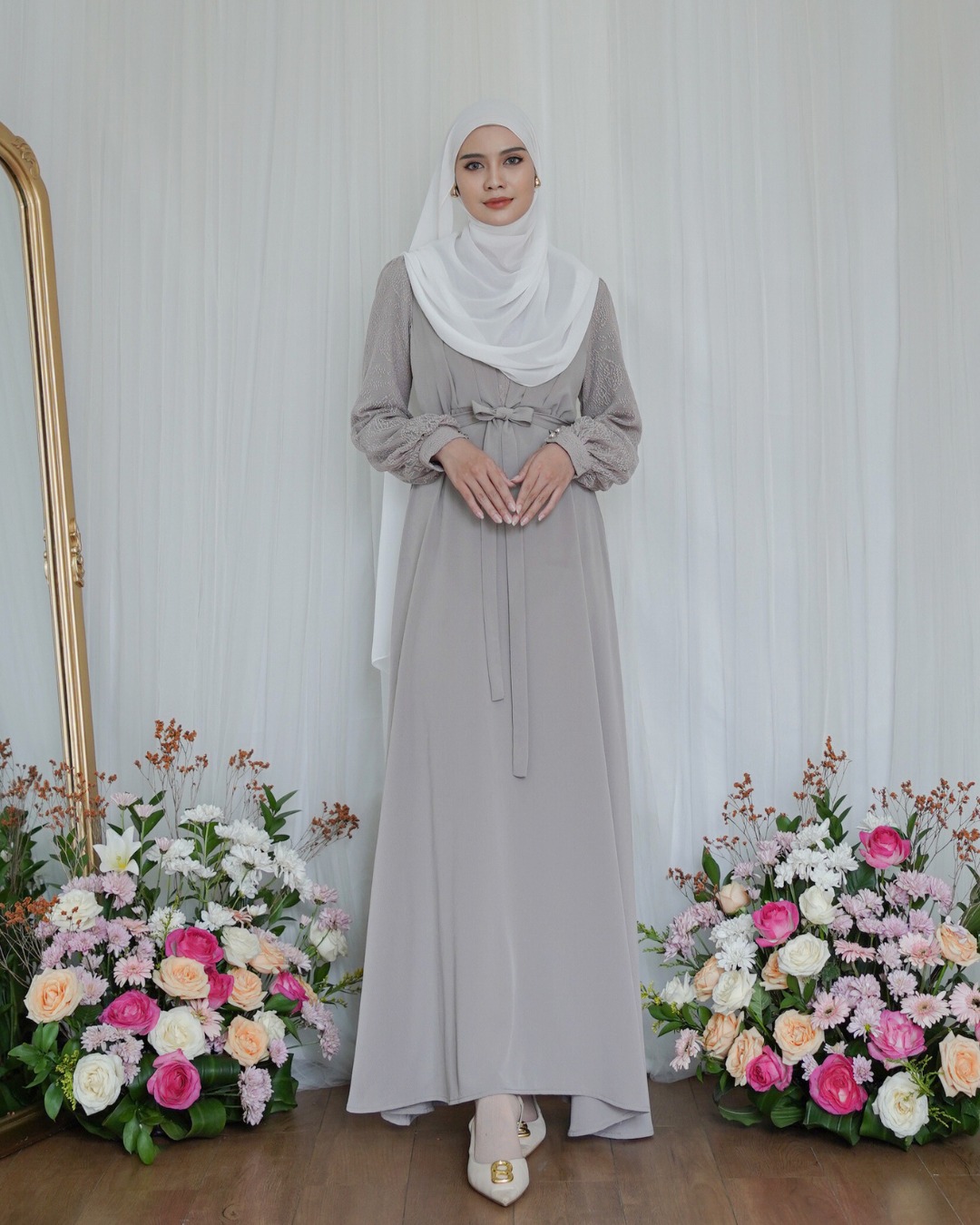 Evolvere - Ilona Dress Shine Lux Mix Brukat Fashion Gamis Muslim Wanita Busui Friendly ( Free Belt )