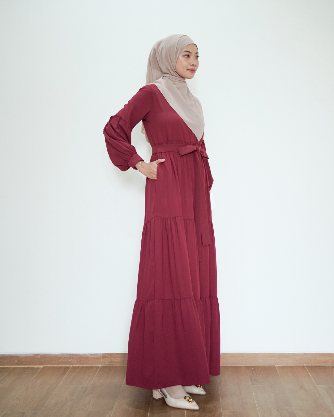 Evolvere - Lunara Dress Wolly Crepe Fashion Muslim Gamis Polos Rample (Free Belt dan Busui Firendly)