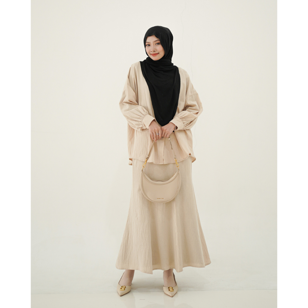 Evolvere-Aisha one set linen kemeja dan rok mermaid