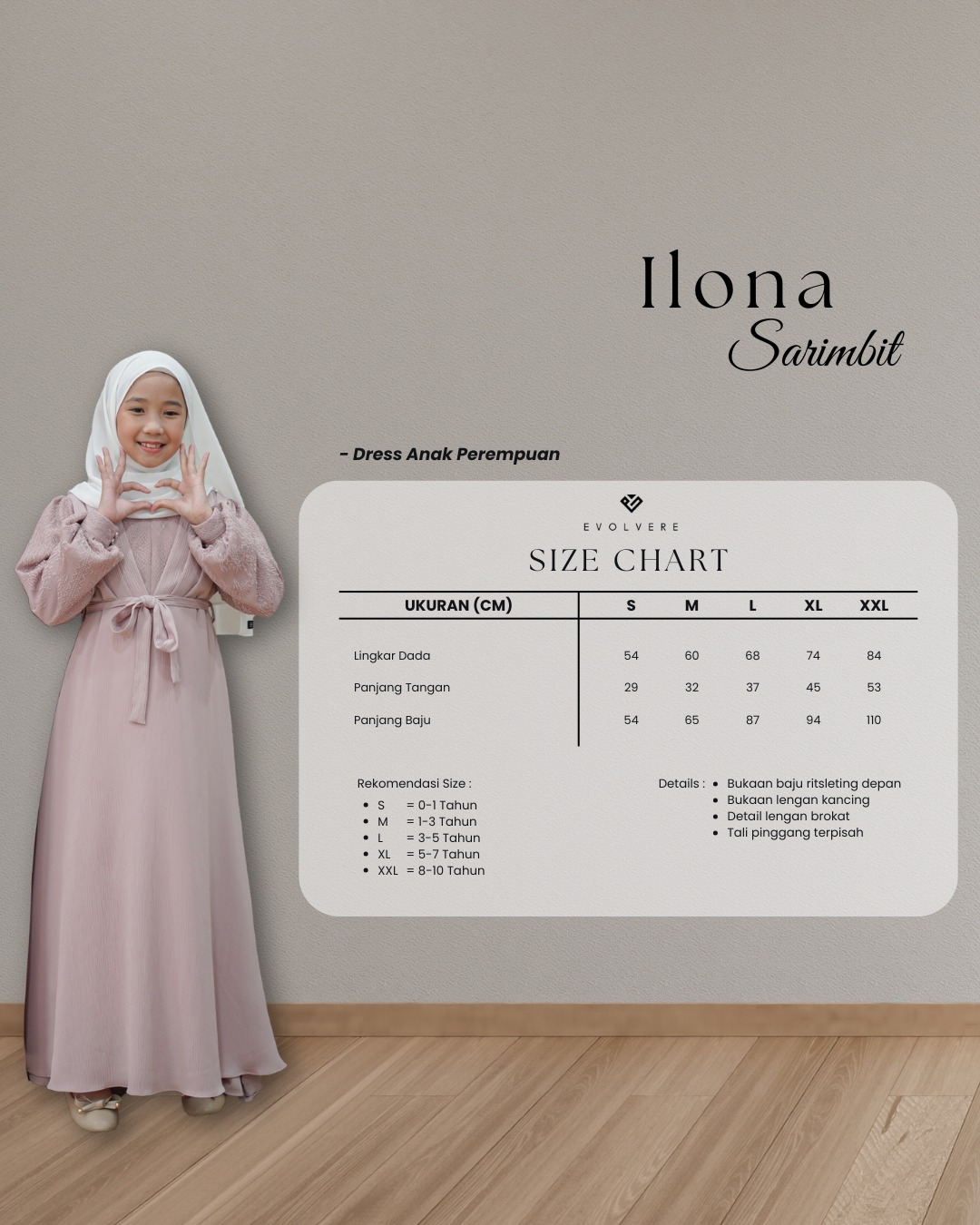  Evolvere - Sarimbit Keluarga Couple ILONA DEEP ROYAL /Dress Kemeja Koko/Dewasa dan Anak