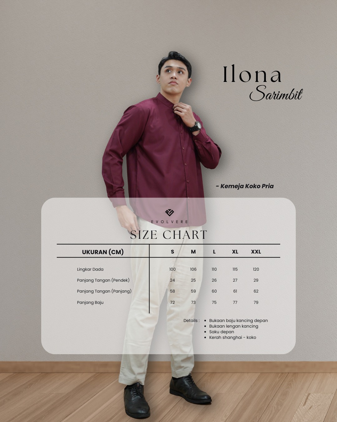 Evolvere - Sarimbit Keluarga Couple ILONA DARK WINE /Dress Kemeja Koko/Dewasa dan Anak