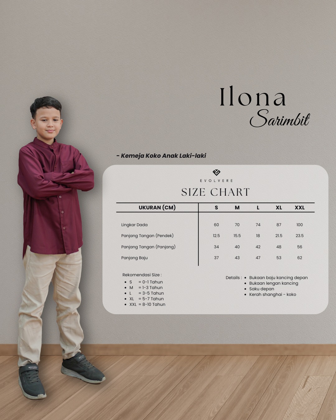 Evolvere - Sarimbit Keluarga Couple ILONA DARK WINE /Dress Kemeja Koko/Dewasa dan Anak