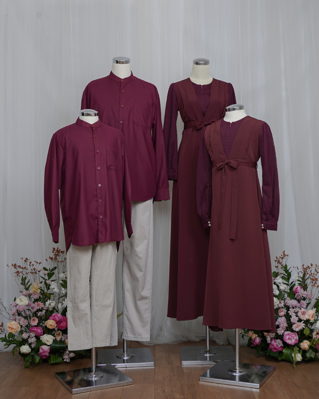 Evolvere - Sarimbit Keluarga Couple ILONA DARK WINE /Dress Kemeja Koko/Dewasa dan Anak