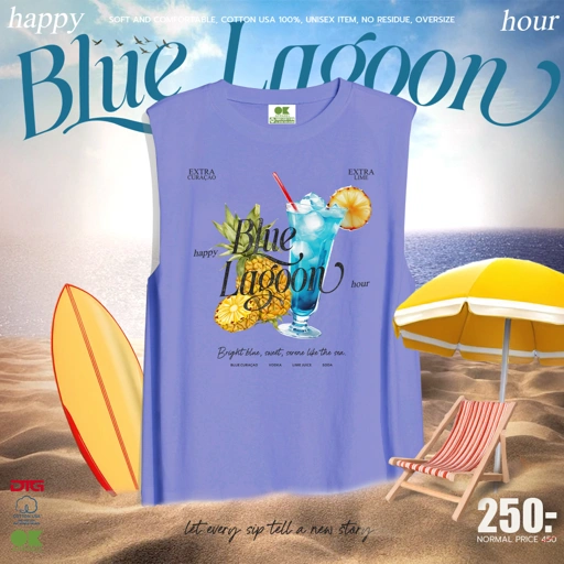 Image of OK Apparel เสื้อยืดคอกลมแขนกุด ลาย Blue lagoon Oversize Cotton ⚡️USAคุ้มสุด!⚡️