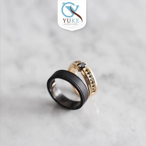 Image of Cincin Kawin Cincin Couple Cincin Tunangan Emas - Platinum Emas - Palladium Emas - Perak Finishing Gold & Black
