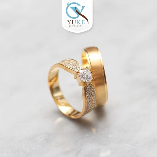 Image of Cincin Kawin Cincin Couple Bahan Emas & Palladium Full Gold Glossy Finishing Cincin Emas Cincin Palladium Paladium Gold Ring Cincin Nikah Cincin Lamaran Tunangan