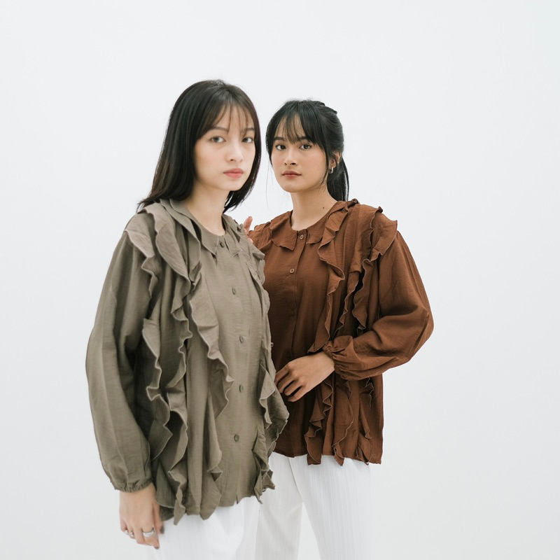 Renaette - KAYRA BLOUSE - Atasan Wanita - Baju Ruffle Kekinian - Blouse Kemeja Kerja - Blouse Korea Elegan