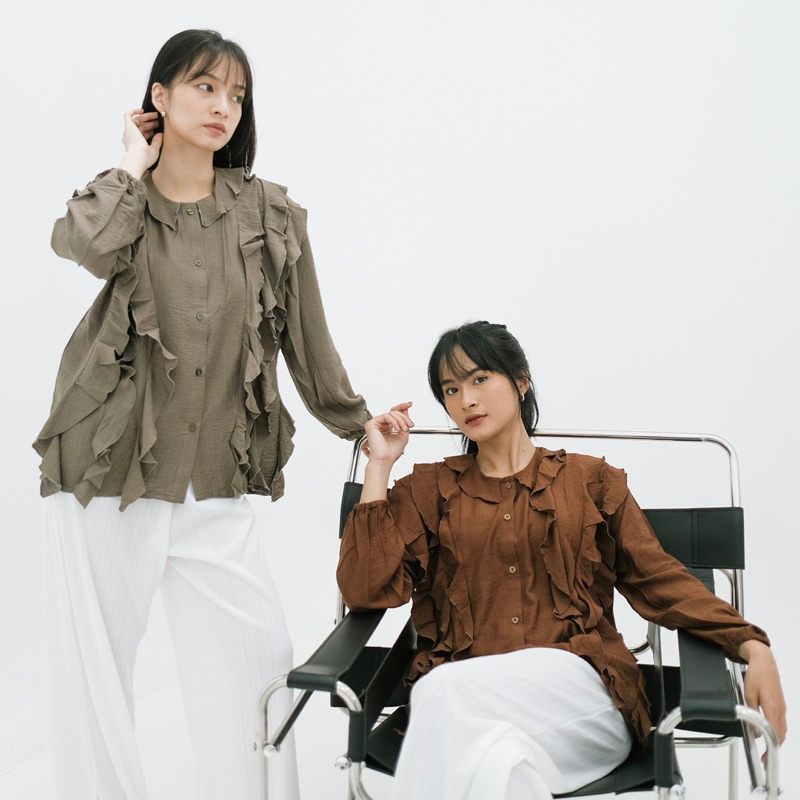 Renaette - KAYRA BLOUSE - Atasan Wanita - Baju Ruffle Kekinian - Blouse Kemeja Kerja - Blouse Korea Elegan
