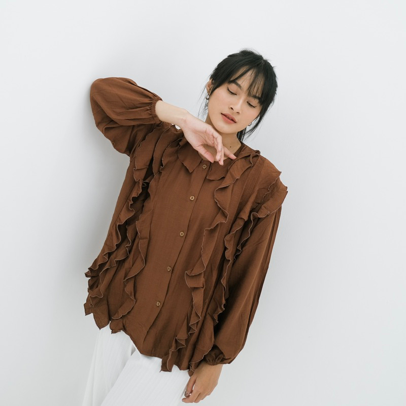 Renaette - KAYRA BLOUSE - Atasan Wanita - Baju Ruffle Kekinian - Blouse Kemeja Kerja - Blouse Korea Elegan